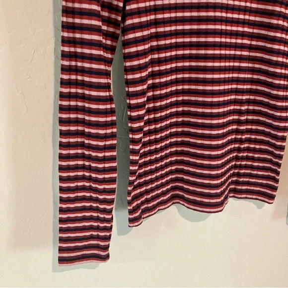 Madewell Red Multicolor Long Sleeve Striped Ribbed Stretch Turtleneck Top Sz S - Picture 2 of 12